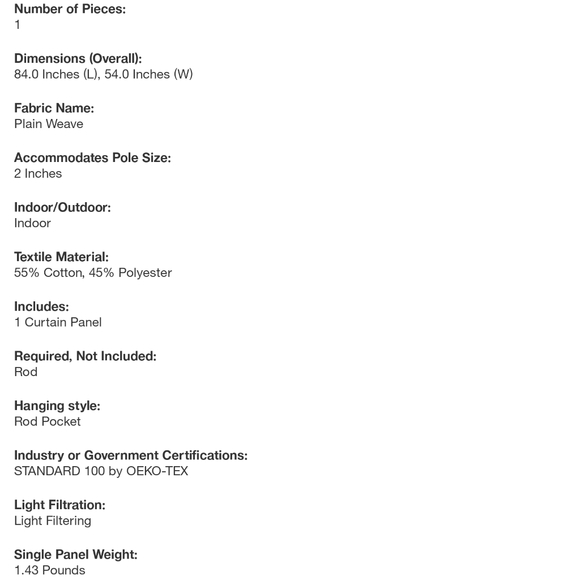 Threshold Farrah Light Filtering Curtain Panel in Cream 84"x54" Single Panel NWT - Picture 4 of 4